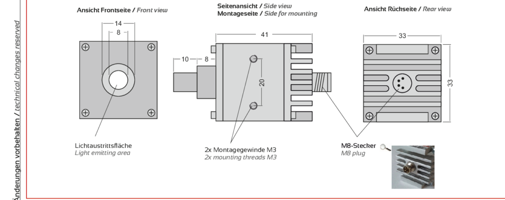 Maßzeichnung LIGHTPIN-Telecentric
